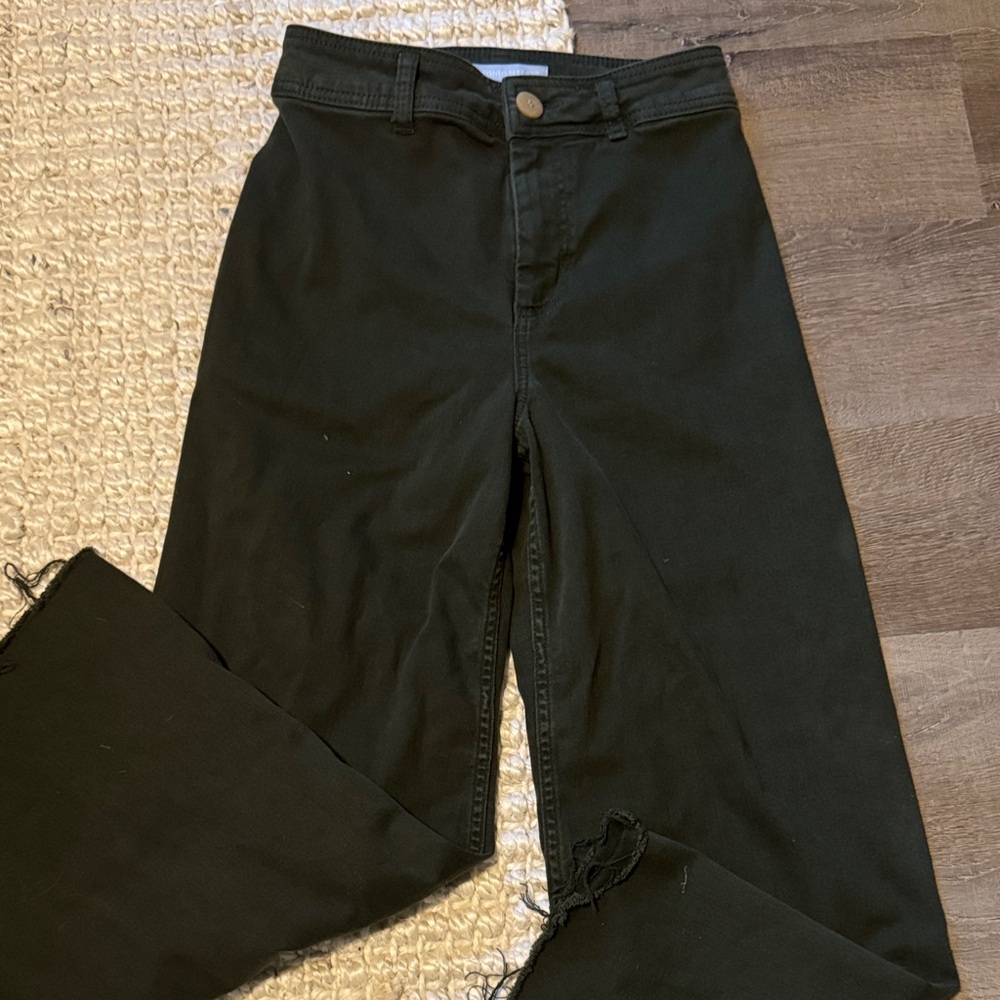 ANTONIO MELANI Olive Green Wide Leg Pants with fringe ends